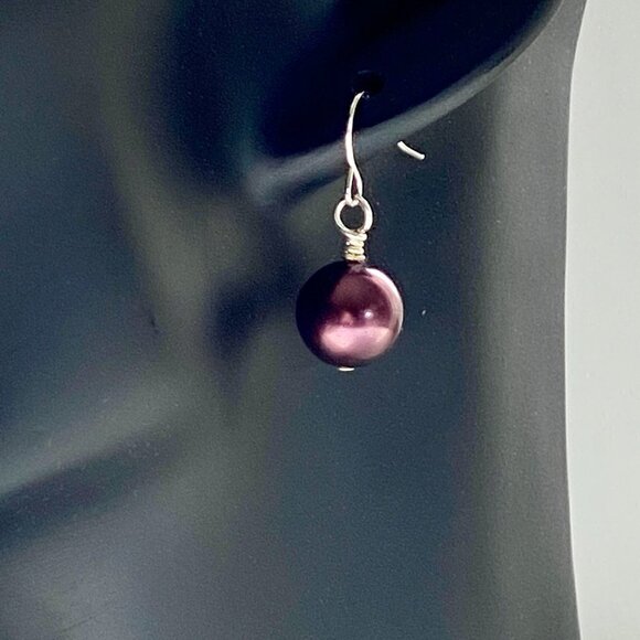 ❤️ Burgundy Austrian Crystal Pearl Earrings - Picture 4 of 9